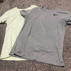 2 grey and lime nike athletic shirts size xs